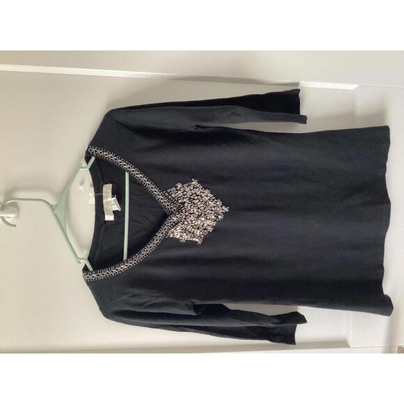 Bette‎ Paige Black Embroidered V-Neck 3/4 Sleeve Tunic Top Size M Rayon - Picture 1 of 6